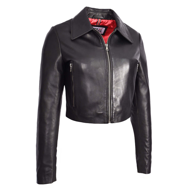 House Of Leather Womens Real Leather Cropped Bustier Bolero Jacket Cleo Black