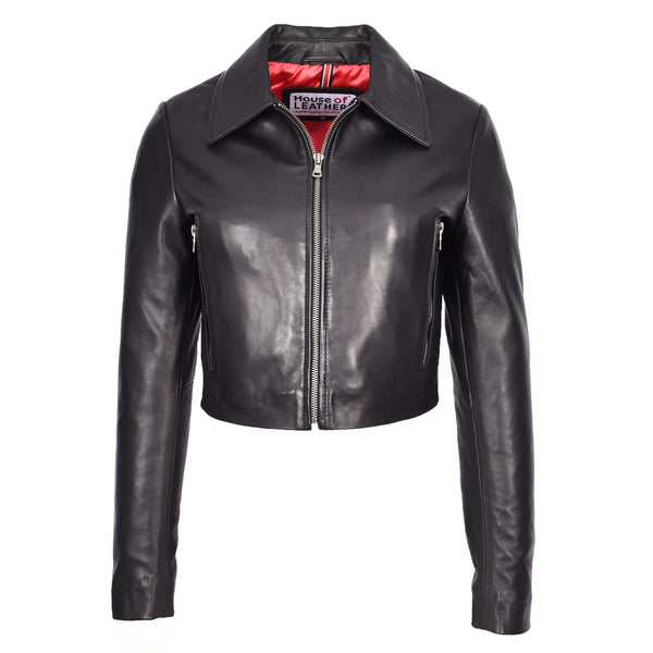 house of leather Womens Real Leather Cropped Bustier Bolero Jacket Cleo Black