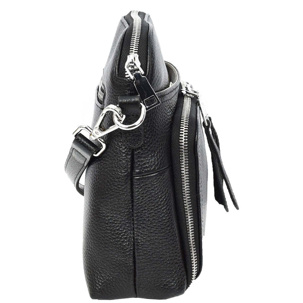 House Of Leather Womens Real Leather Cross Body Bag Classic Sling Style Skye Black