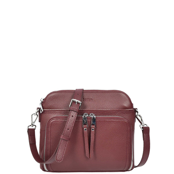 house of leather Womens Real Leather Cross Body Bag Classic Sling Style Skye Burgundy