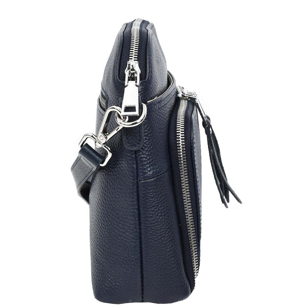 House Of Leather Womens Real Leather Cross Body Bag Classic Sling Style Skye Navy