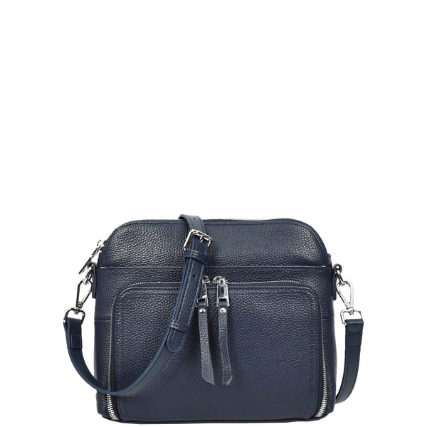 house of leather Womens Real Leather Cross Body Bag Classic Sling Style Skye Navy