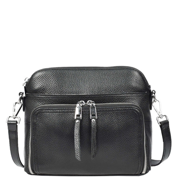 House Of Leather Womens Real Leather Cross Body Bag Classic Sling Style Skye Black