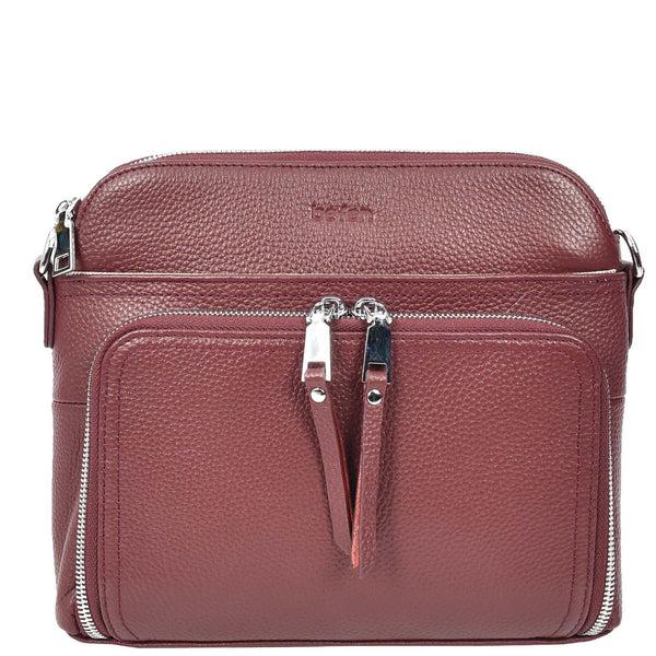 House Of Leather Womens Real Leather Cross Body Bag Classic Sling Style Skye Burgundy