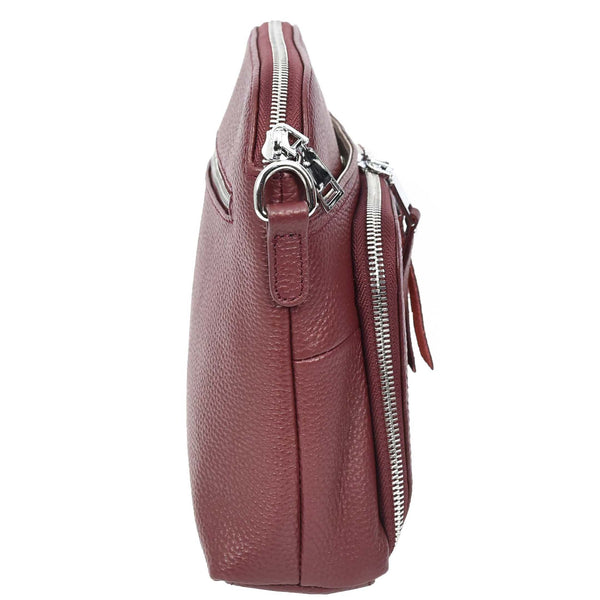 House Of Leather Womens Real Leather Cross Body Bag Classic Sling Style Skye Burgundy