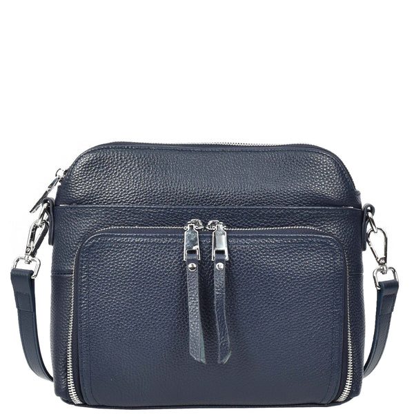 House Of Leather Womens Real Leather Cross Body Bag Classic Sling Style Skye Navy