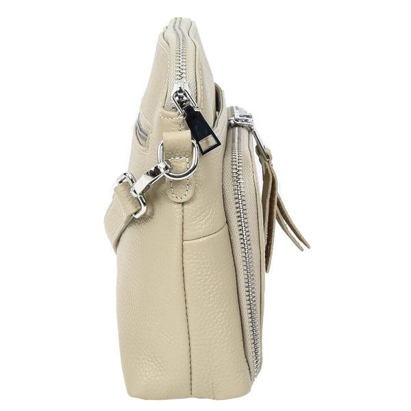 House Of Leather Womens Real Leather Cross Body Bag Classic Sling Style Skye Taupe