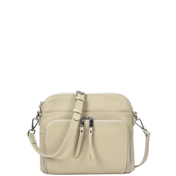 house of leather Womens Real Leather Cross Body Bag Classic Sling Style Skye Taupe