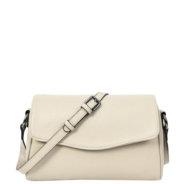 house of leather Womens Real Leather Cross Body Bag Small Organiser Classic Style Colette Off White