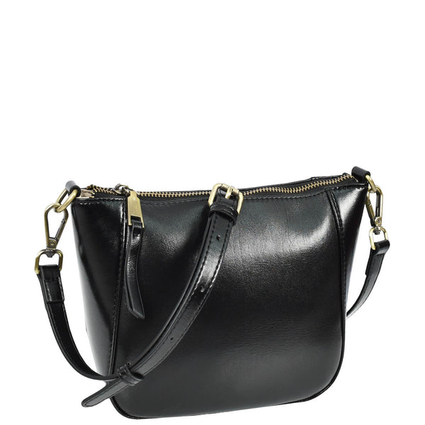 House Of Leather Womens Real Leather Cross Body Bag Small Size Sling Pouch Catherine Black