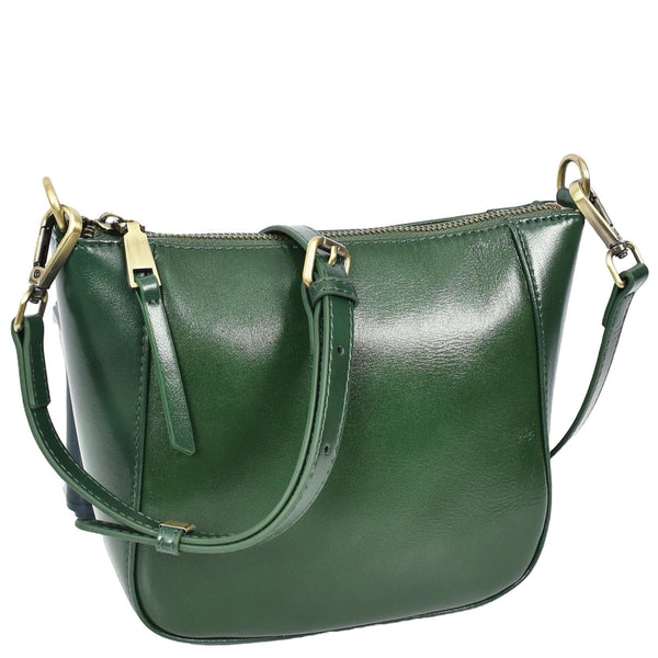 House Of Leather Womens Real Leather Cross Body Bag Small Size Sling Pouch Catherine Green