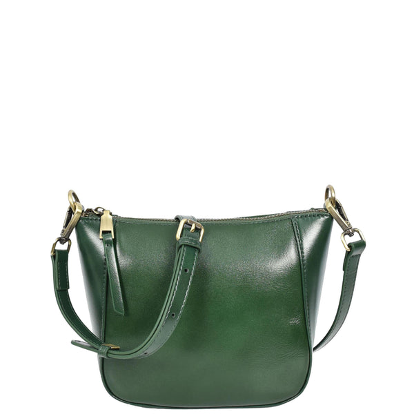 house of leather Womens Real Leather Cross Body Bag Small Size Sling Pouch Catherine Green