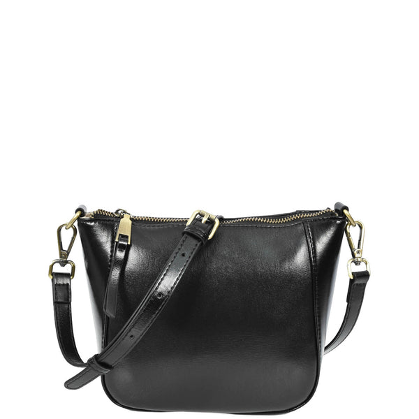 house of leather Womens Real Leather Cross Body Bag Small Size Sling Pouch Catherine Black