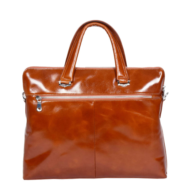 House Of Leather Womens Real Leather Cross Body Briefcase H9891 Tan