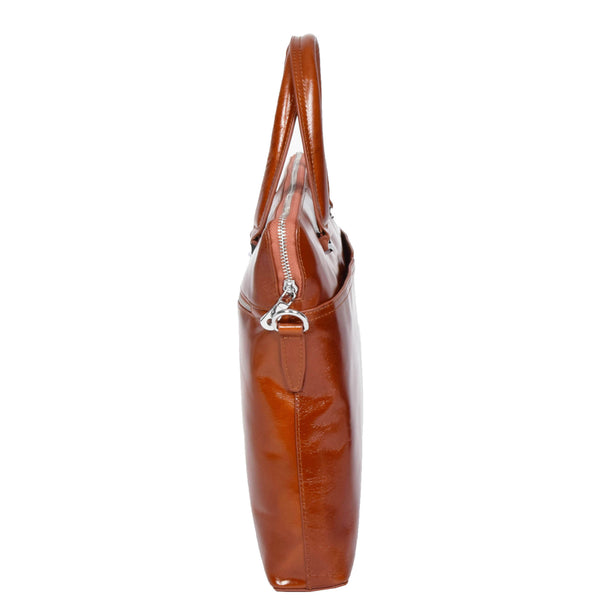 House Of Leather Womens Real Leather Cross Body Briefcase H9891 Tan