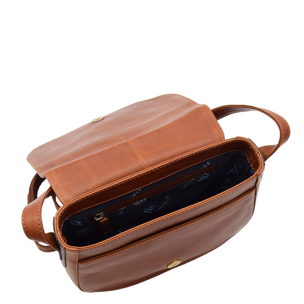 House Of Leather Womens Real Leather Cross Body Shoulder Bag Saint Lucia Chestnut
