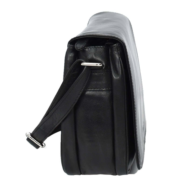 House Of Leather Womens Real Leather Crossbody Bag Flap Over Shoulder Organiser Handbag HOL896 Black