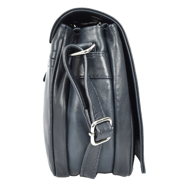 House Of Leather Womens Real Leather Crossbody Bag Flap Over Shoulder Organiser Handbag HOL896 Navy