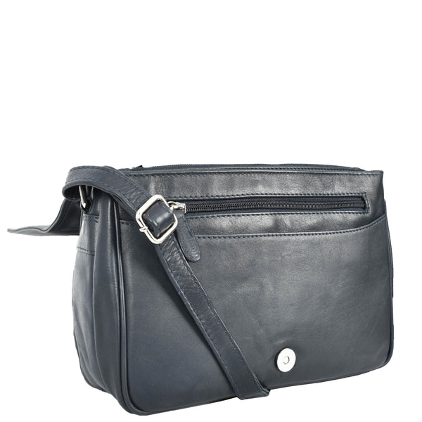 House Of Leather Womens Real Leather Crossbody Bag Flap Over Shoulder Organiser Handbag HOL896 Navy
