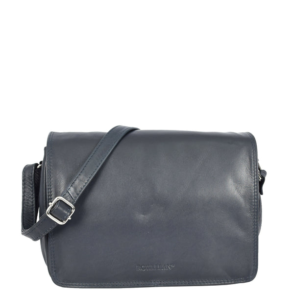 house of leather Womens Real Leather Crossbody Bag Flap over Shoulder Organiser Handbag HOL896 Navy