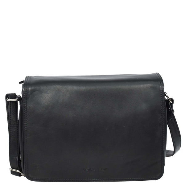 House Of Leather Womens Real Leather Crossbody Bag Flap Over Shoulder Organiser Handbag HOL896 Black