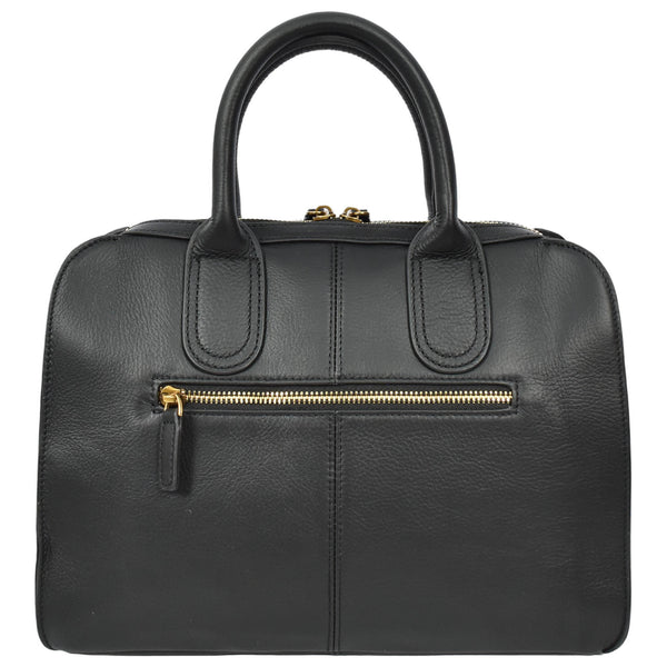 House Of Leather Womens Real Leather Handbag Classic Organiser Top-Handle Style Meadow Black