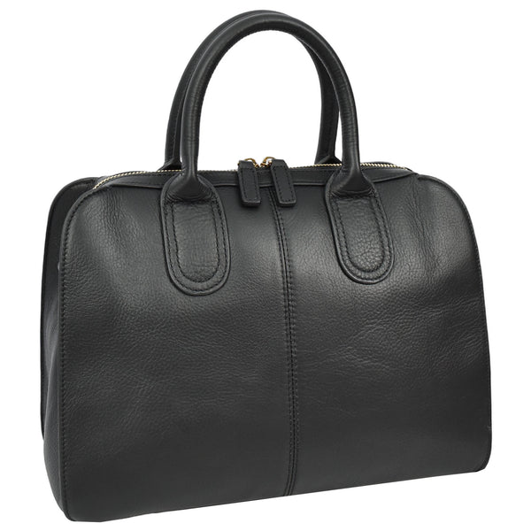 House Of Leather Womens Real Leather Handbag Classic Organiser Top-Handle Style Meadow Black