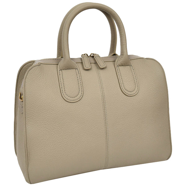 House Of Leather Womens Real Leather Handbag Classic Organiser Top-Handle Style Meadow Grey