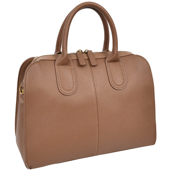 House Of Leather Womens Real Leather Handbag Classic Organiser Top-Handle Style Meadow Brown