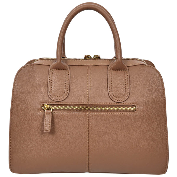 House Of Leather Womens Real Leather Handbag Classic Organiser Top-Handle Style Meadow Brown