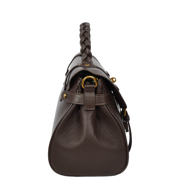 House Of Leather Womens Real Leather Handbag Classic Satchel Top-Handle Style Greta Brown