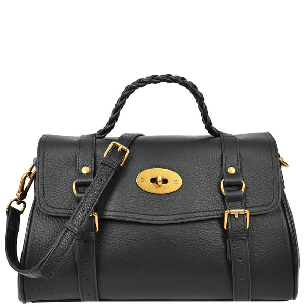 house of leather Womens Real Leather Handbag Classic Satchel Top-Handle Style Greta Black