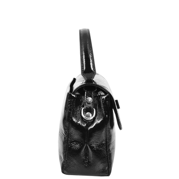 House Of Leather Womens Real Leather Handbag Mini Top-Handle Tote Style Aria Black