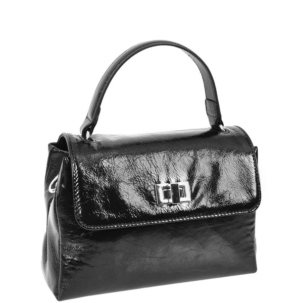 House Of Leather Womens Real Leather Handbag Mini Top-Handle Tote Style Aria Black