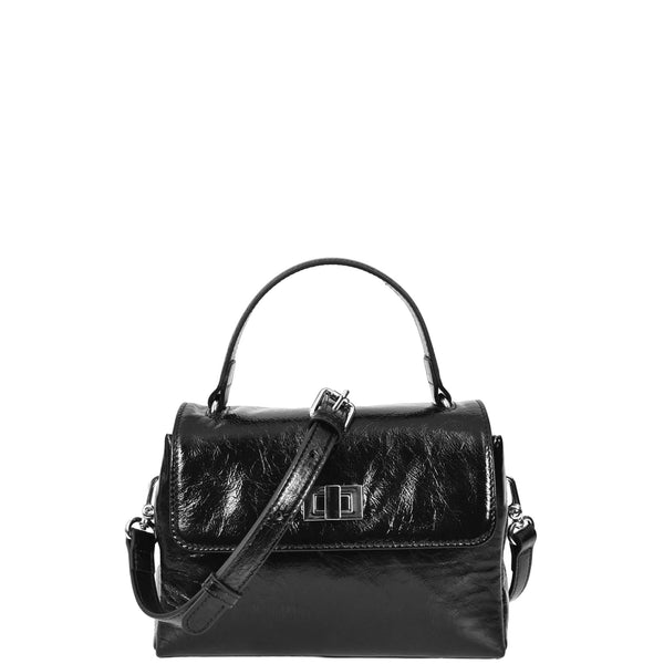 house of leather Womens Real Leather Handbag Mini Top-Handle Tote Style Aria Black