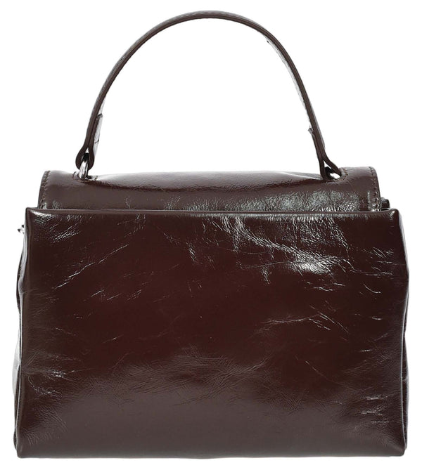 House Of Leather Womens Real Leather Handbag Mini Top-Handle Tote Style Aria Brown