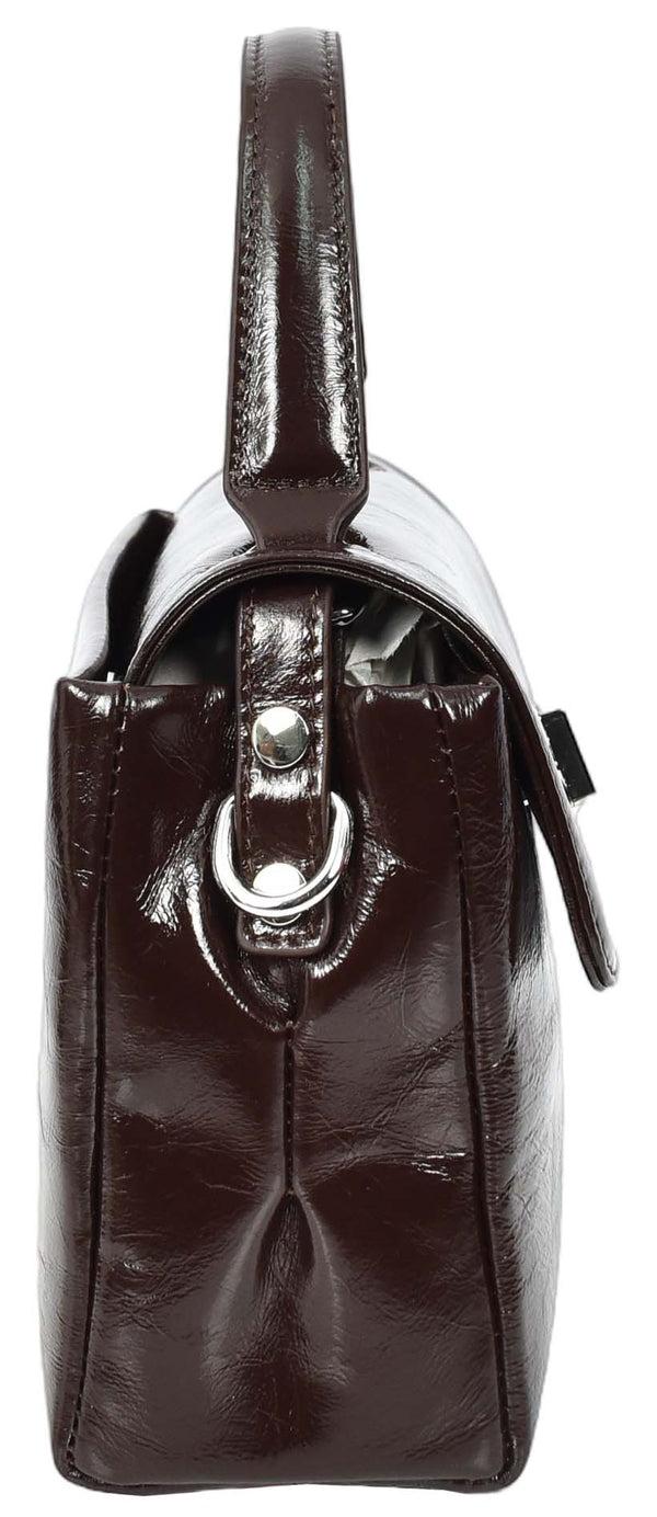 House Of Leather Womens Real Leather Handbag Mini Top-Handle Tote Style Aria Brown