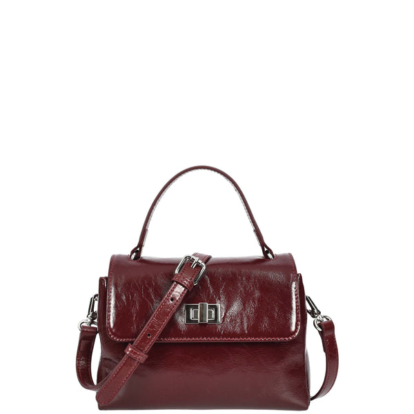 house of leather Womens Real Leather Handbag Mini Top-Handle Tote Style Aria Burgundy