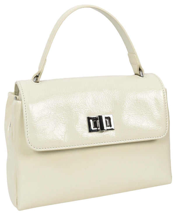House Of Leather Womens Real Leather Handbag Mini Top-Handle Tote Style Aria White