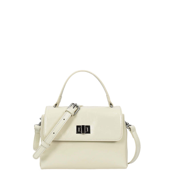 house of leather Womens Real Leather Handbag Mini Top-Handle Tote Style Aria White