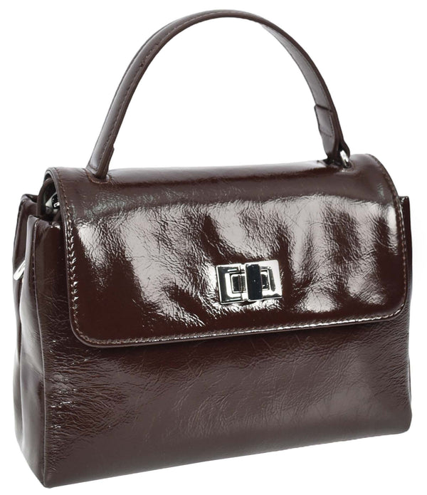 House Of Leather Womens Real Leather Handbag Mini Top-Handle Tote Style Aria Brown