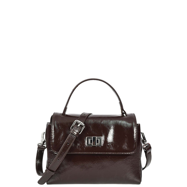 house of leather Womens Real Leather Handbag Mini Top-Handle Tote Style Aria Brown