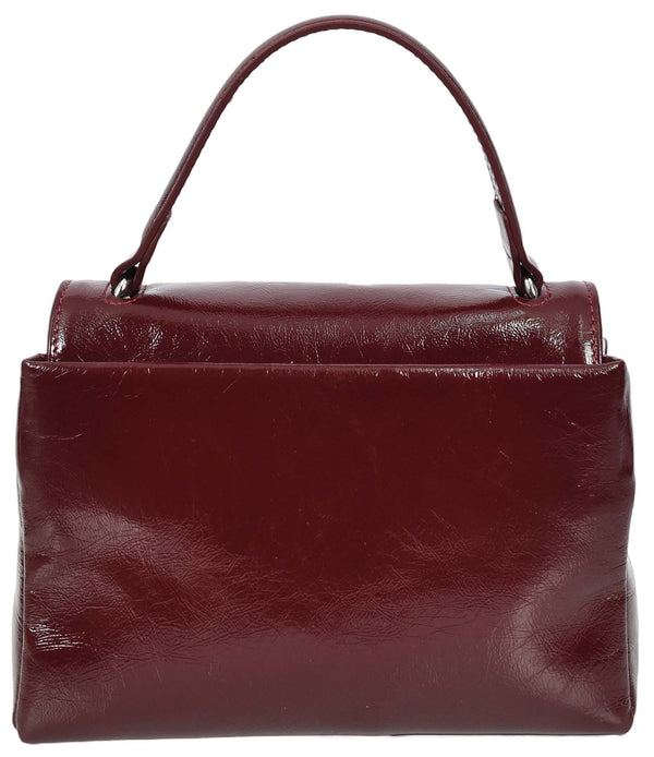 House Of Leather Womens Real Leather Handbag Mini Top-Handle Tote Style Aria Burgundy