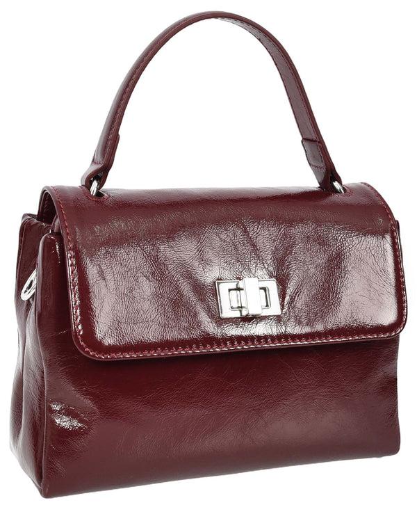 House Of Leather Womens Real Leather Handbag Mini Top-Handle Tote Style Aria Burgundy