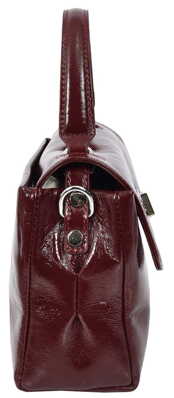 House Of Leather Womens Real Leather Handbag Mini Top-Handle Tote Style Aria Burgundy