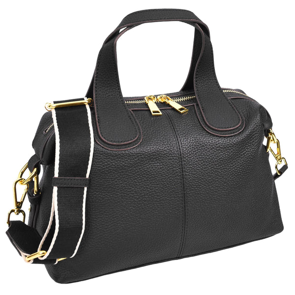 House Of Leather Womens Real Leather Handbag Small Cross Body Shoulder Bag Dahlia Black