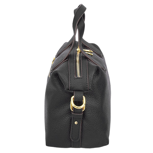 House Of Leather Womens Real Leather Handbag Small Cross Body Shoulder Bag Dahlia Black