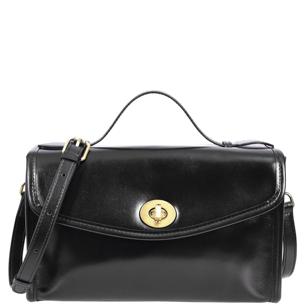 house of leather Womens Real Leather Handbag Small Cross Body Shoulder Bag Havana Black