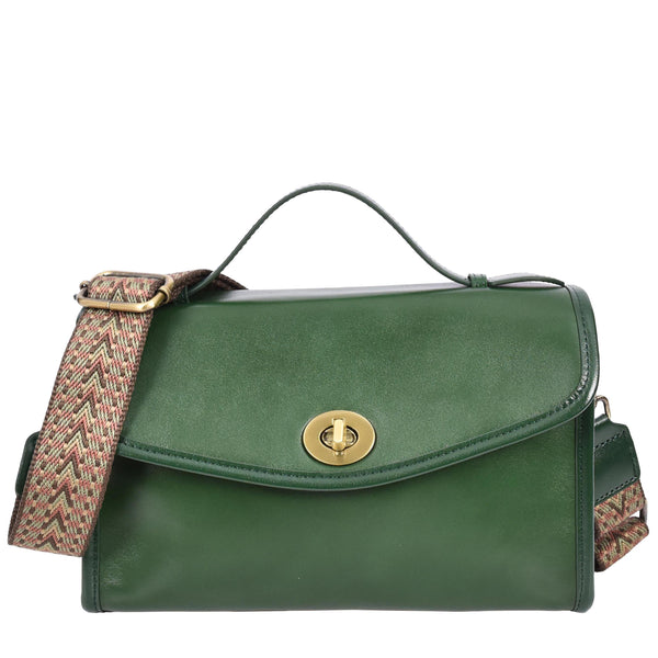 House Of Leather Womens Real Leather Handbag Small Cross Body Shoulder Bag Havana Green