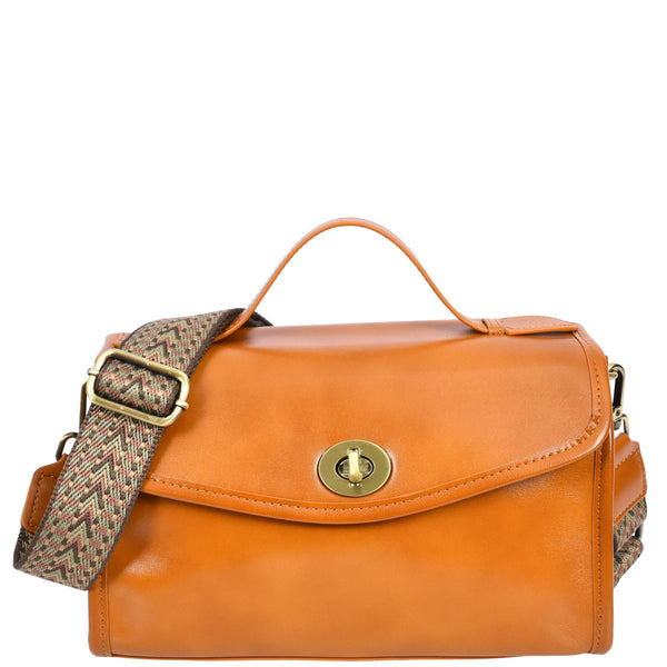 House Of Leather Womens Real Leather Handbag Small Cross Body Shoulder Bag Havana Tan